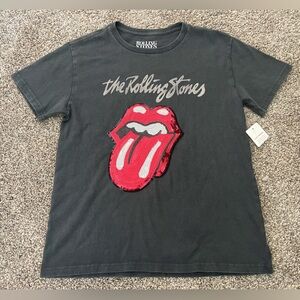 NWT Women’s Lucky Brand The Rolling Stones Sequins T-Shirt Faded Black Size XS